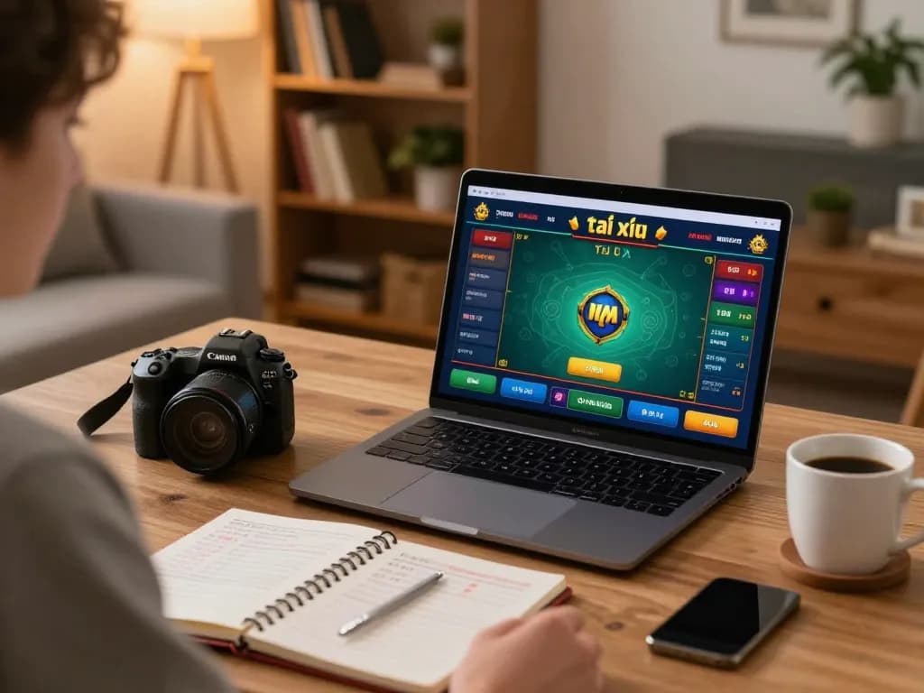 Engaged player analyzing strategies while enjoying tài xỉu online in a cozy home setting