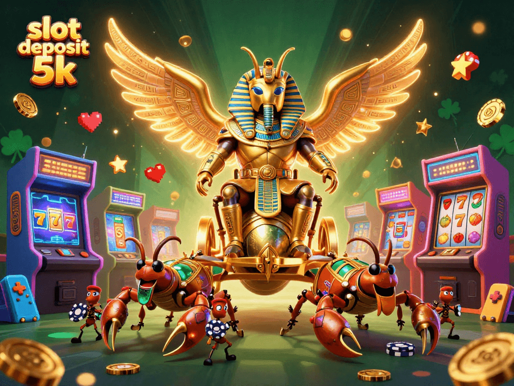 Engage in thrilling action with slot deposit 5k alongside a golden scarab and scorpions.