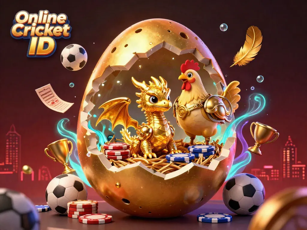 Engage in thrilling betting with an Online Cricket ID, showcasing a golden dragon and dynamic sports elements.