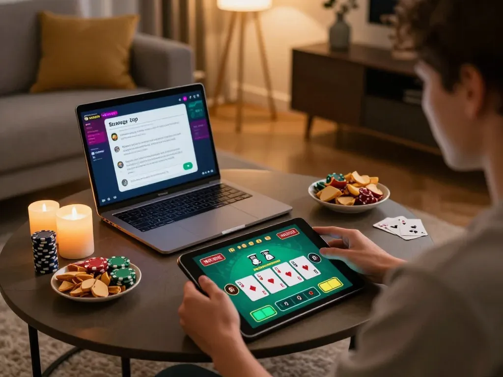Player enjoying a thrilling blackjack session on a tablet while exploring megaplus88 online casino.