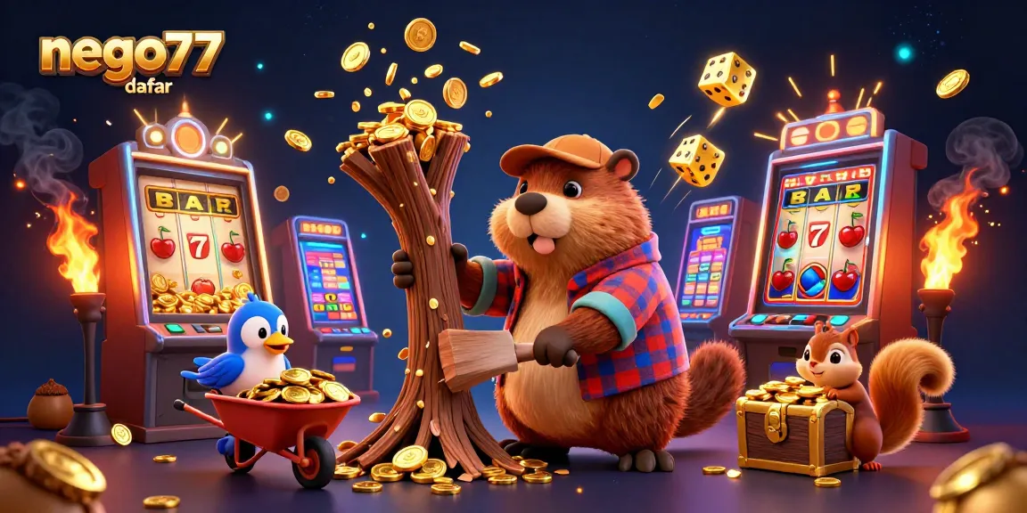 Win big at nego77 daftar with this vibrant 3D illustration of a gambling adventure filled with gold!