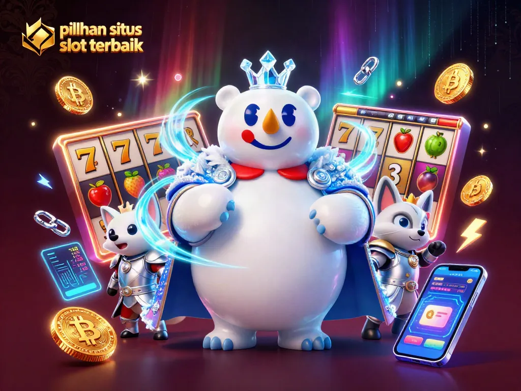 Pilihan situs slot terbaik dengan beruang kutub raja dan rubah bersenjatakan armor dalam ilustrasi kasino yang megah.