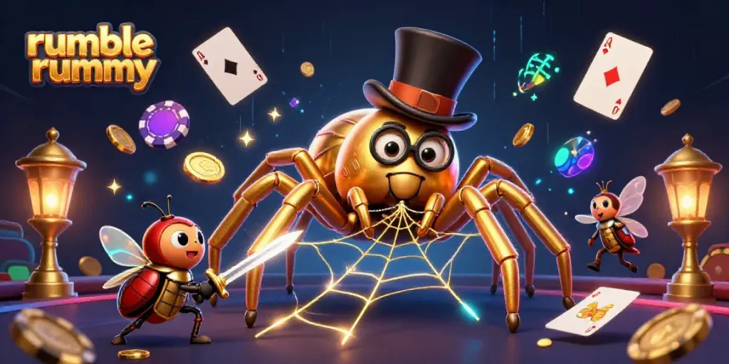 Engage with Rumble Rummy's dynamic gameplay in this vibrant 3D scene.
