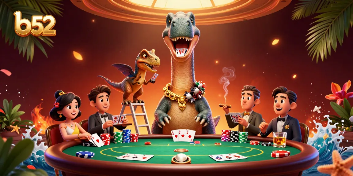 Experience the thrill of b 52 gaming with a vibrant poker scene featuring dynamic characters and elements.
