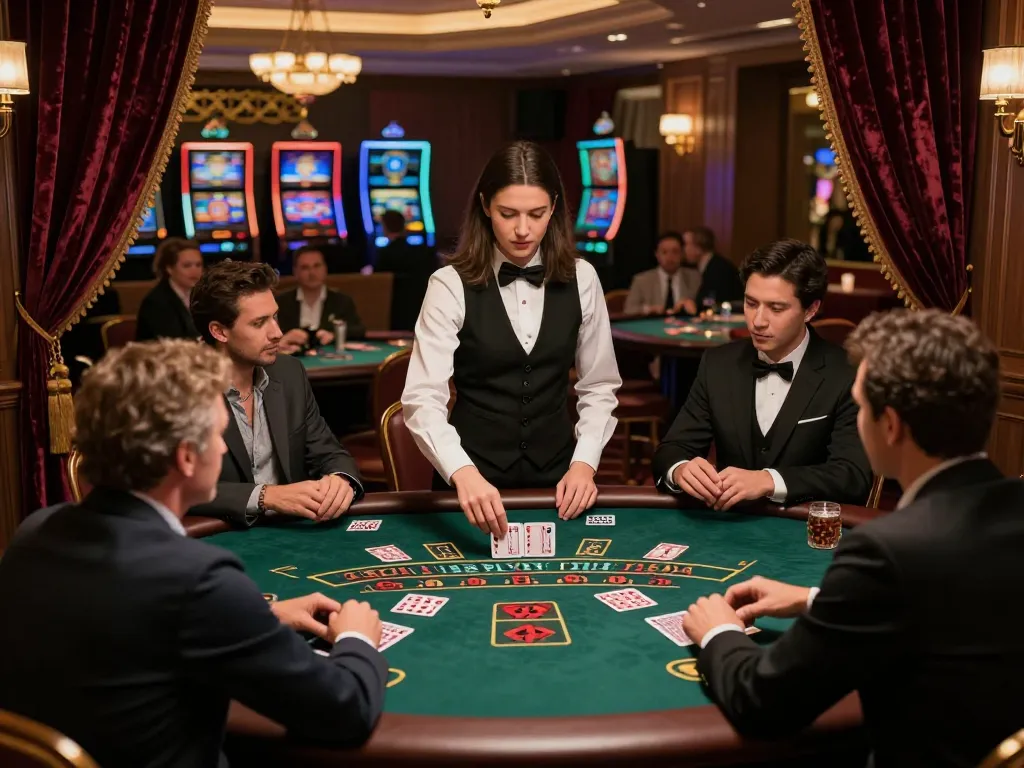 Players engaging in a thrilling game of blackjack at 388bet's elegant casino.