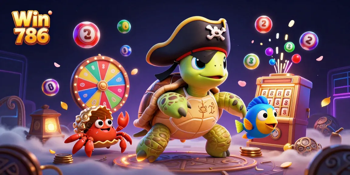 Experience the thrill of Win 786 with a vibrant lottery scene filled with dynamic elements and rich illustrations.