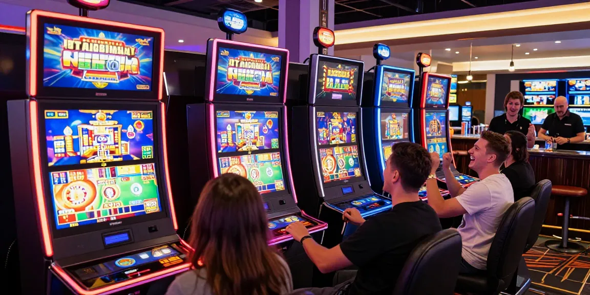 Players enjoying vibrant new UK slot sites in a bustling casino environment.