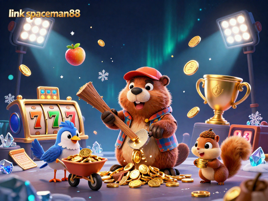 Spin and win with link spaceman88 in an immersive cartoon scene of coins and excitement!