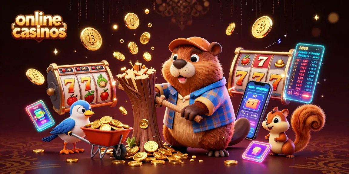 Engage in online casinos featuring a lively scene of characters collecting golden coins and jackpots.