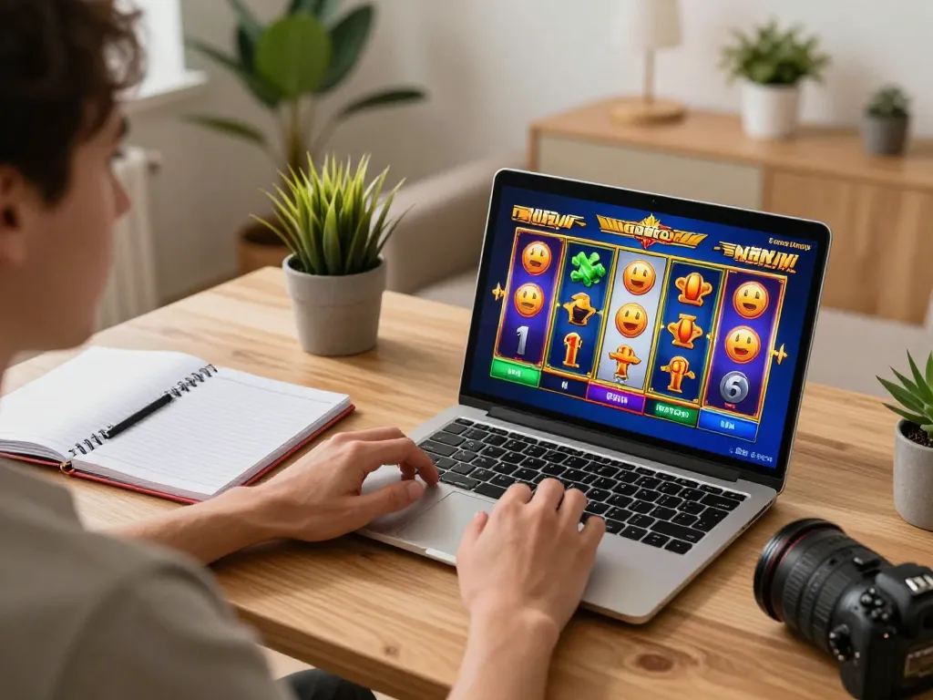 Pemain yang terlibat menggunakan dragon77 untuk permainan slot online di rumah dengan tampilan layar yang cerah.