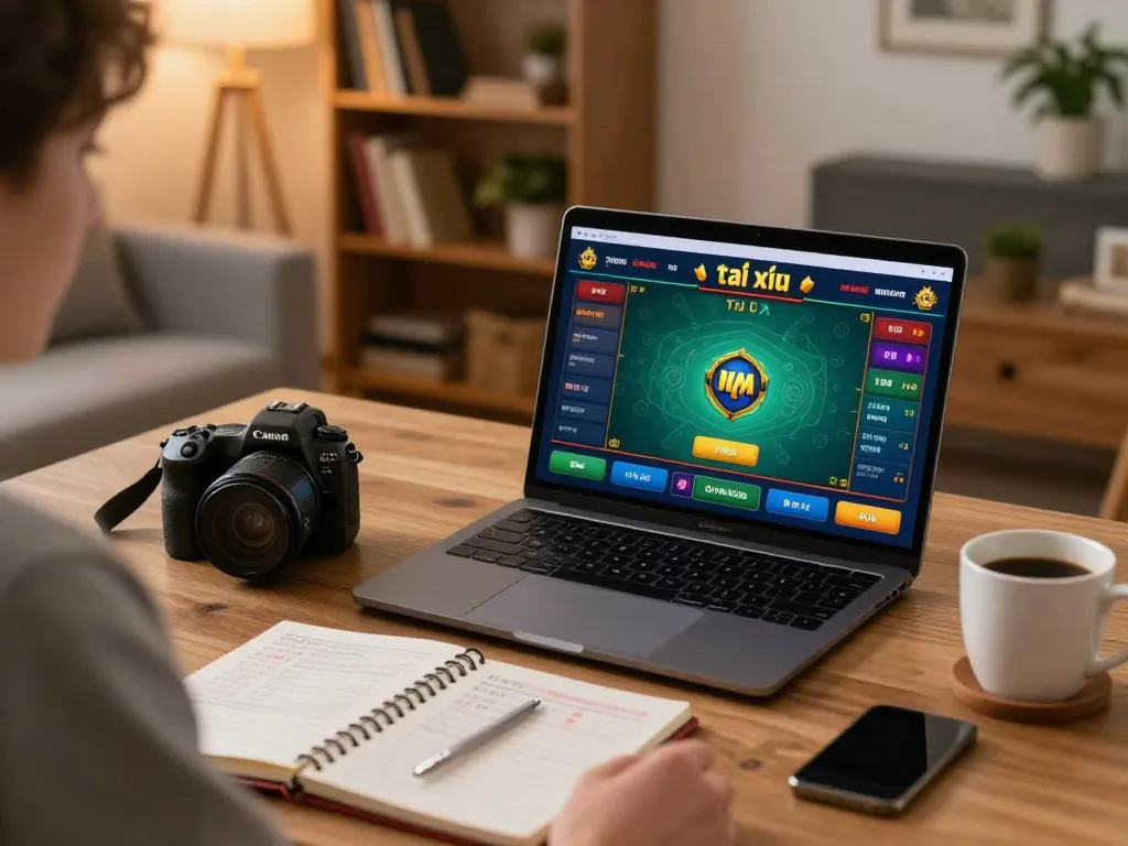 Engaged player analyzing strategies while enjoying tài xỉu online in a cozy home setting