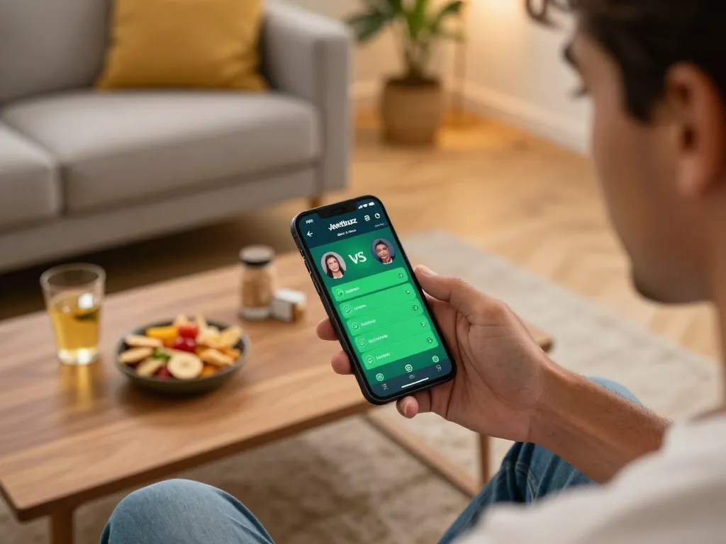 Engaging player using the Jeetbuzz App for live betting in a cozy home setting, emphasizing strategic gaming.