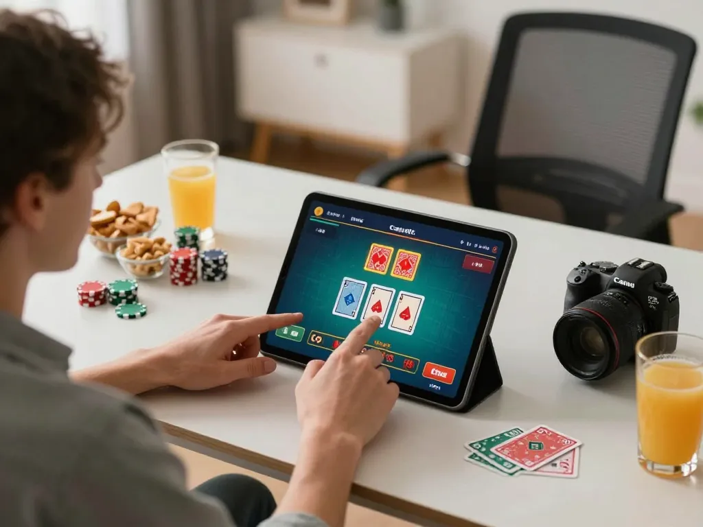 Player engaging in strategic blackjack gameplay on Bl555 in a cozy home office setting