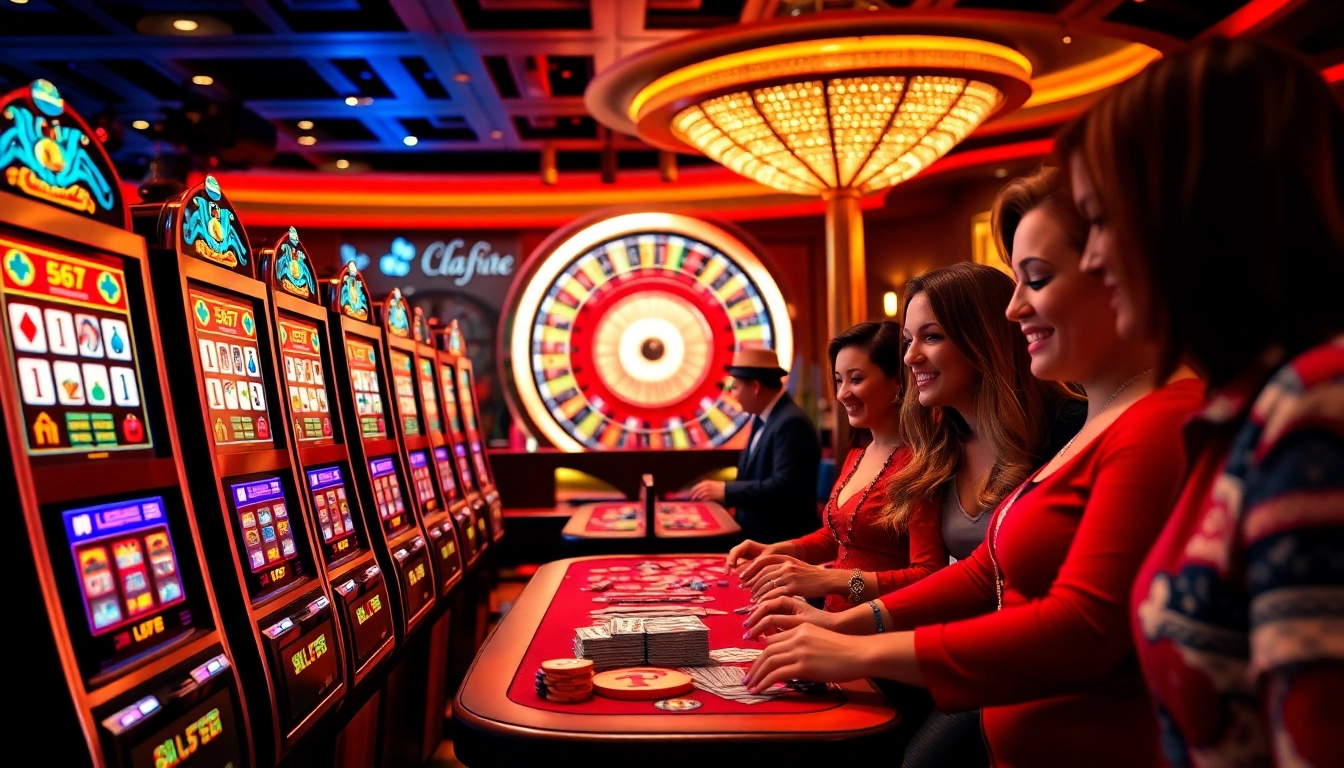 Players enjoying L567 slot machines amidst a vibrant casino atmosphere filled with excitement.