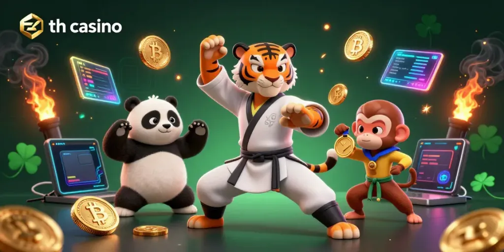 Engage in thrilling gameplay at eth casino with colorful animated characters celebrating cryptocurrency.