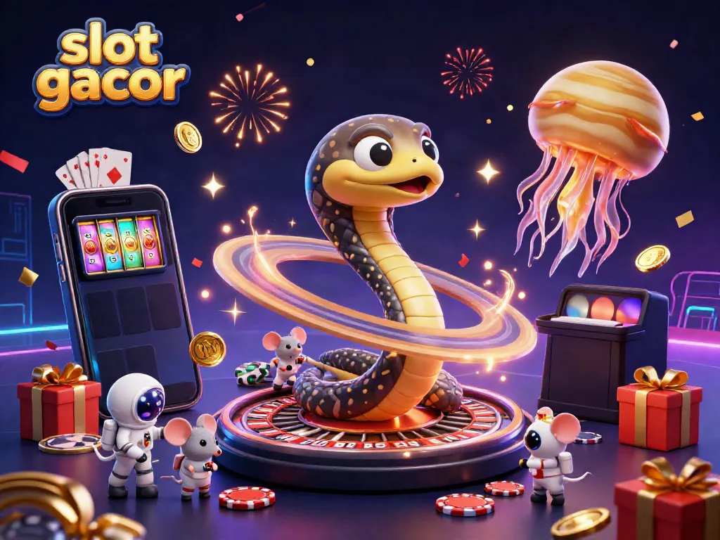 Gambaran slot gacor yang menarik dengan kucing astronot dan penjual jellyfish emas di ruang angkasa