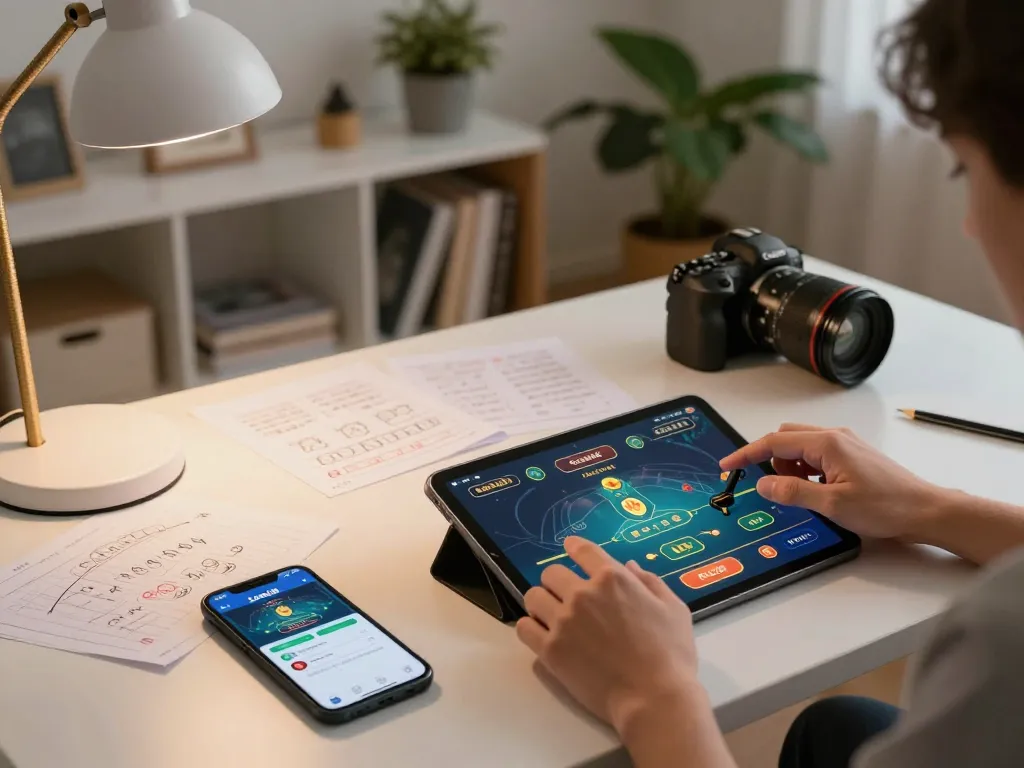 Engaging in online gaming with Luck8 đăng nhập on a tablet in a cozy home setup