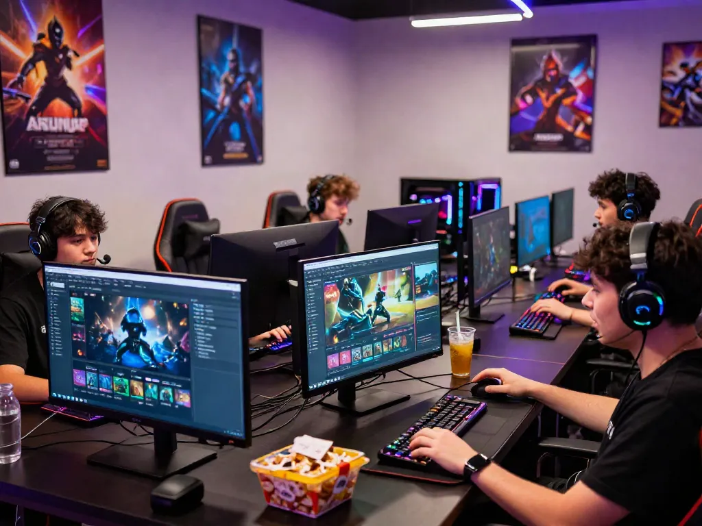 Players enjoying an online gaming session on the akunjp platform with vibrant setups.