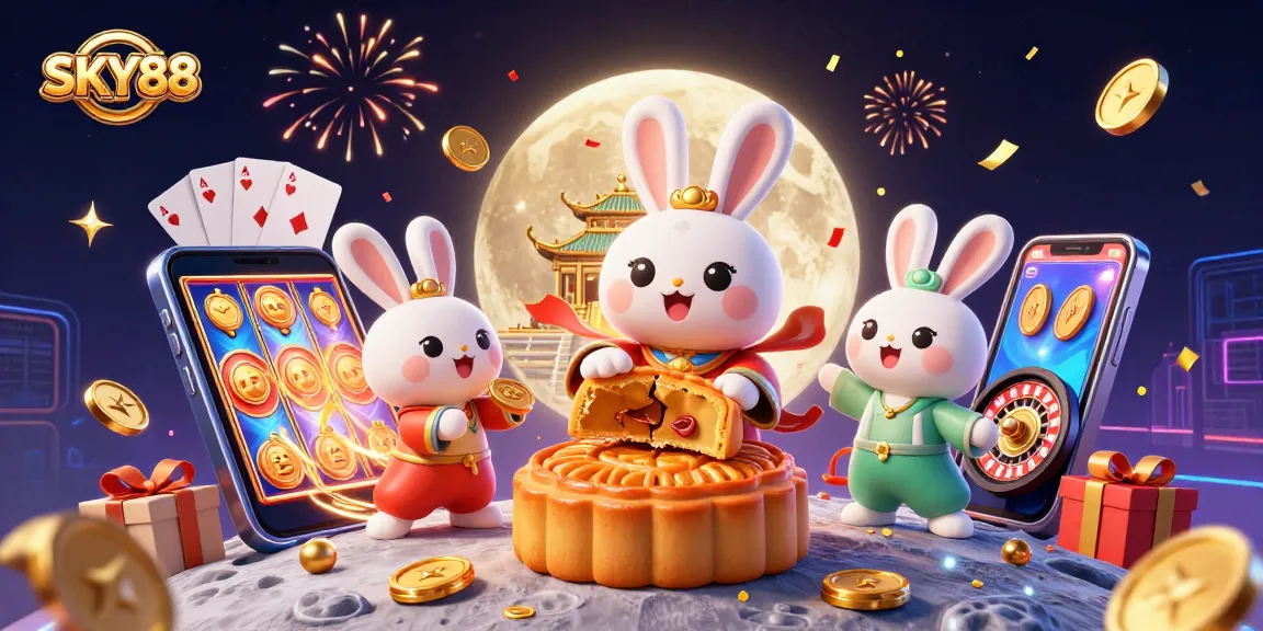 SKY88 offers a vibrant casino atmosphere with animated moon rabbits and exciting gaming elements.