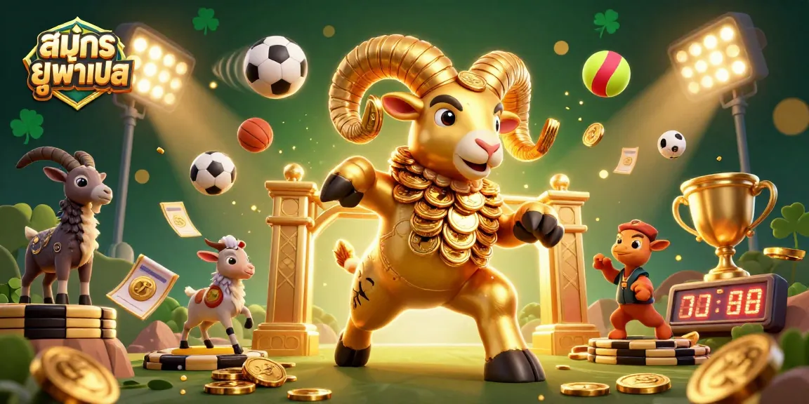 Engage in excitement by สมัครยูฟ่าเบท, featuring a golden ram charging at a vibrant casino setup.