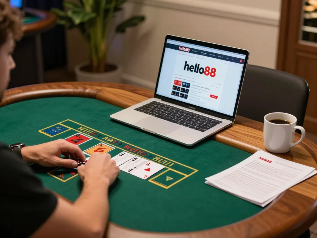 Player engaging with the hello88 online casino platform for strategic blackjack gameplay