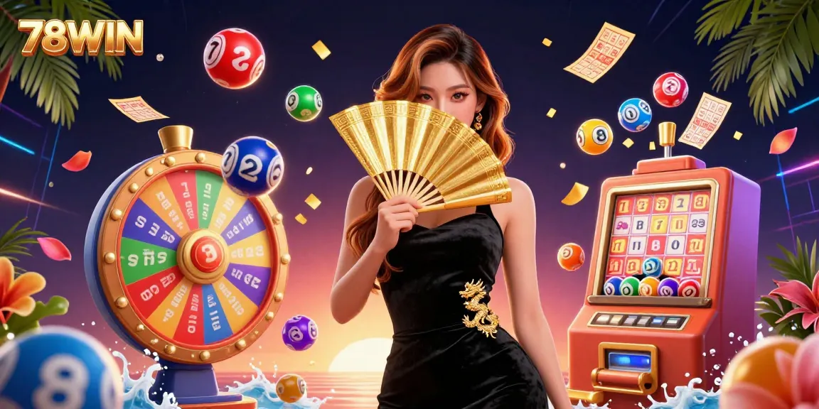 Engage with 78WIN's vibrant gaming world through this dynamic lottery scene featuring colorful elements and captivating characters.