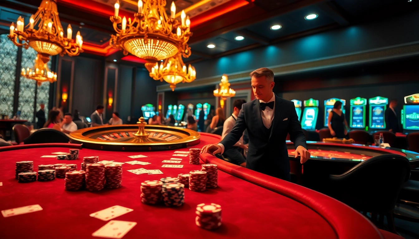 Kx8 table with vibrant poker chips and cards, showcasing a glamorous casino atmosphere.