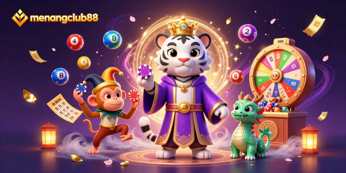Experience the excitement of menangclub88 with a playful scene of casino characters and lively game elements.