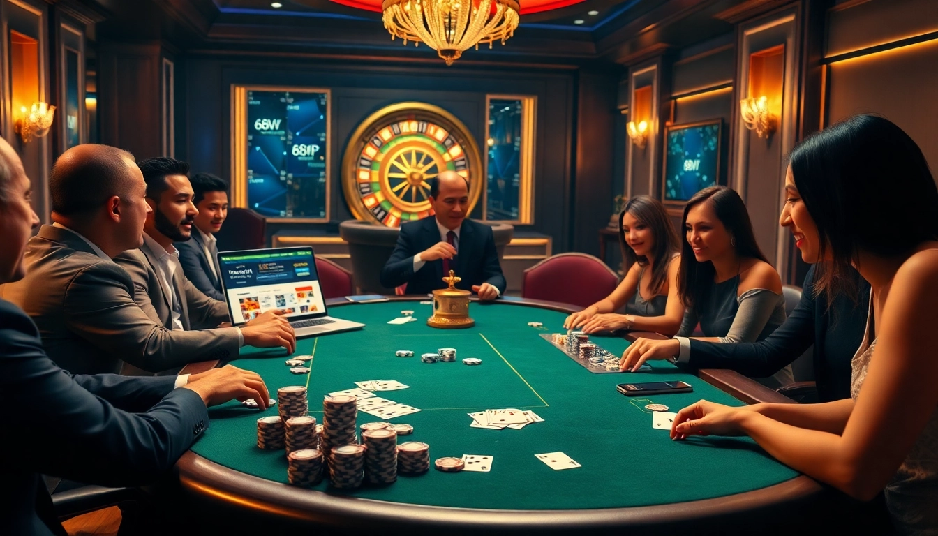 Experience thrilling moments at 68VIP casino with poker chips and a vibrant roulette.
