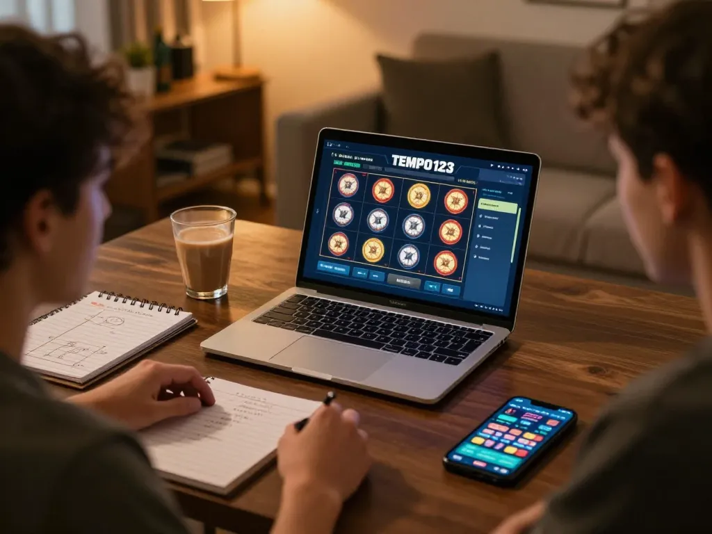 Engage in exciting gameplay with Tempo123 Slot as players strategize at home gaming setup