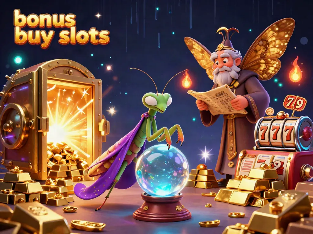 Engage with bonus buy slots surrounded by riches in a magical casino setting.