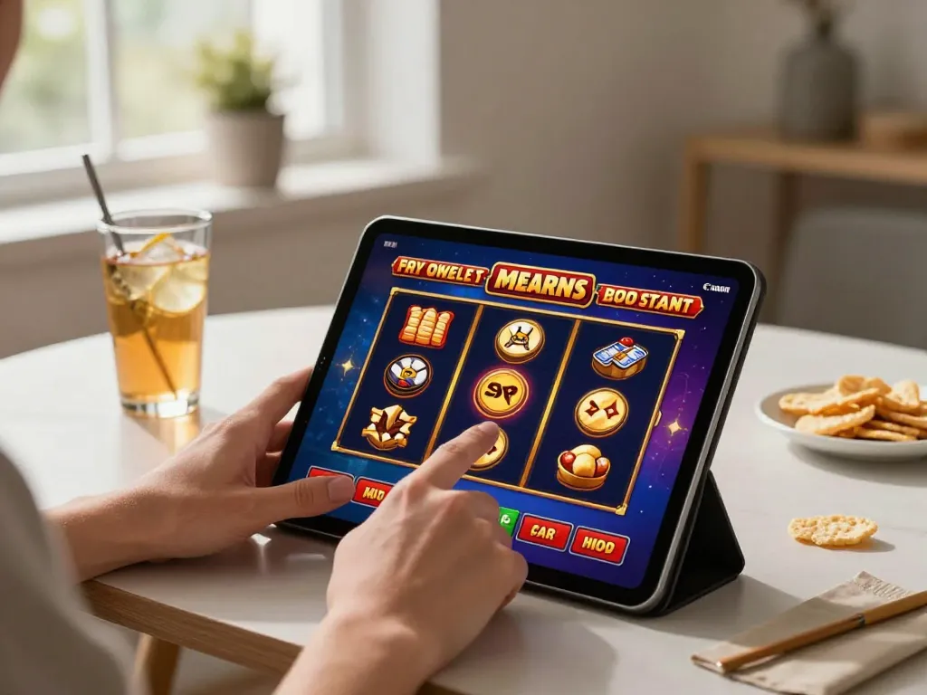 Engaging with the ratu4d online gaming platform on a tablet in a stylish setting.