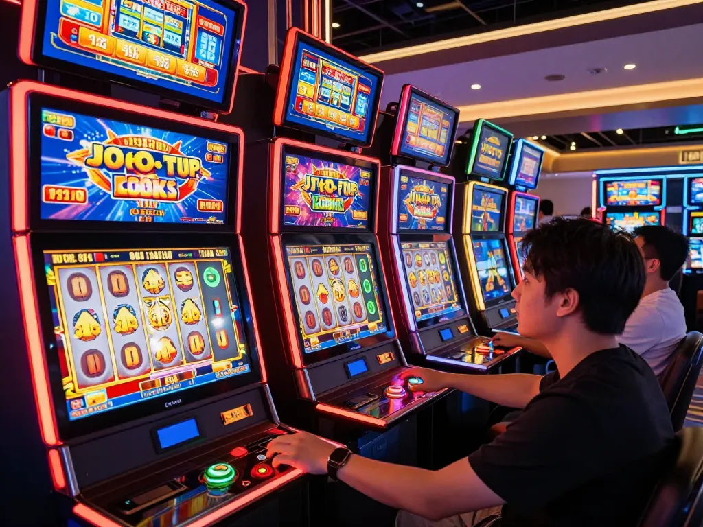 Player experiencing situs gacor in a vibrant online casino environment with exciting slot machines and dynamic visuals.