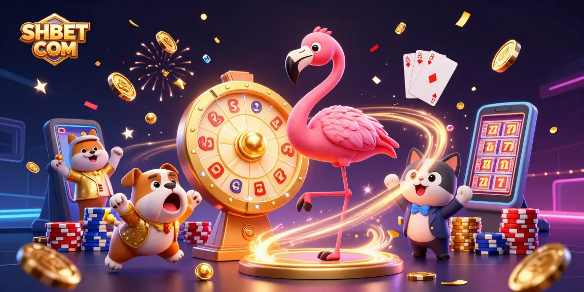 Spin the prize wheel with excitement at SHBET COM in a vibrant 3D casino illustration filled with treasure!