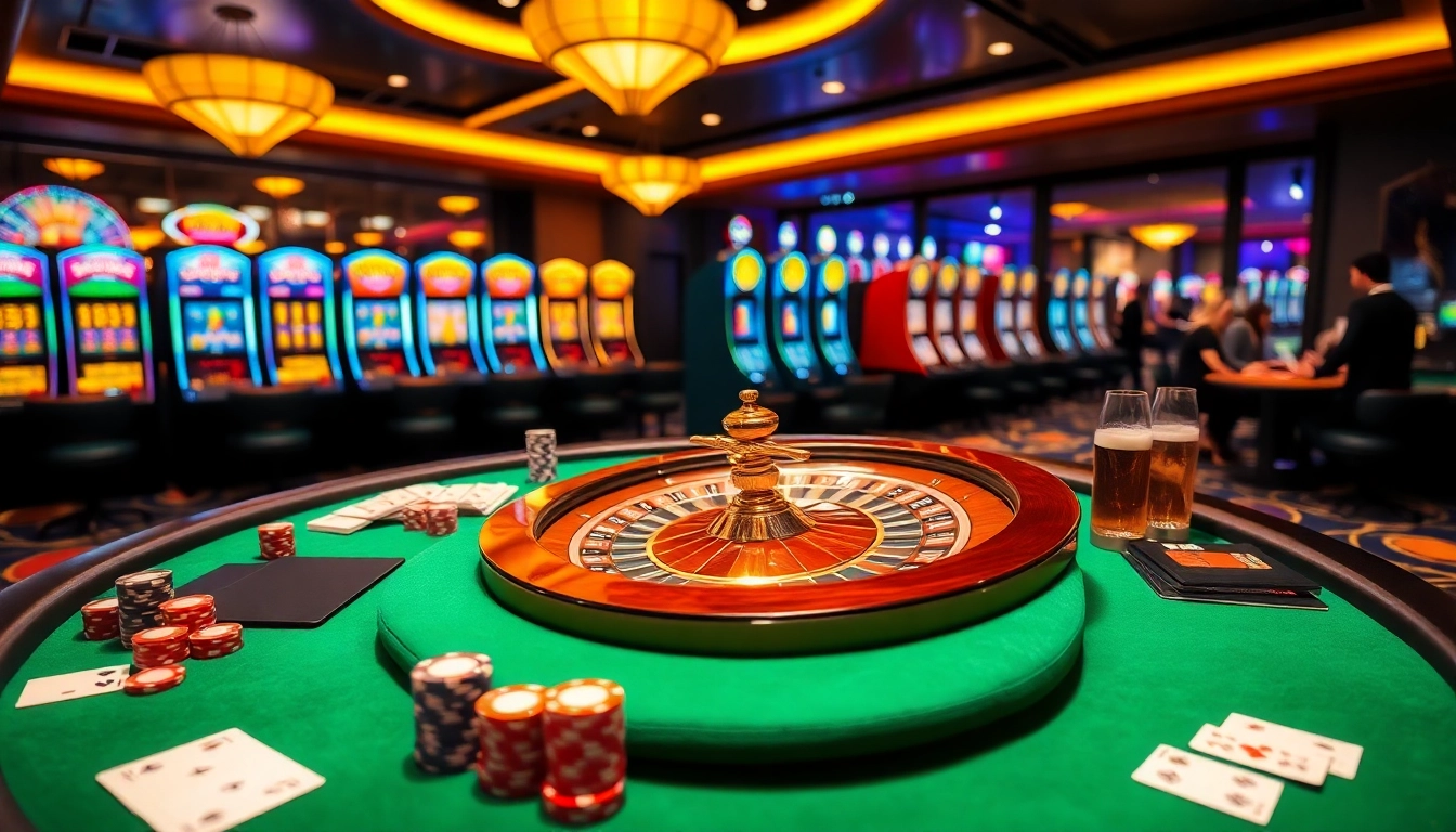 Exciting scene of players enjoying 68 game bài at a luxury casino gaming table.