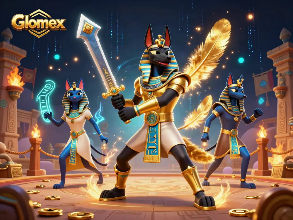 Experience Glomex in a vibrant casino scene with ancient warriors and rich details.