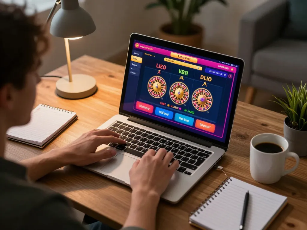 Engaged player enjoying online casino gameplay at nhà cái uy tín tr88 with strategic notes and vibrant interface