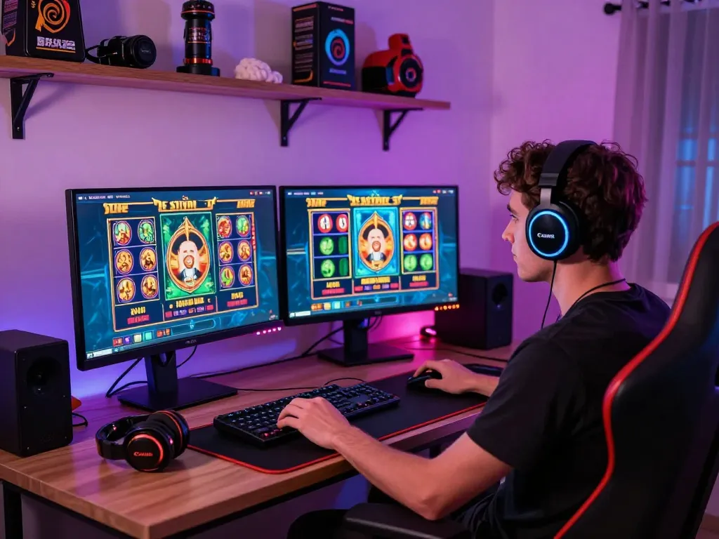 Pemain yang terlibat menikmati pengalaman slot demo dengan grafik yang cerah dan elemen permainan.