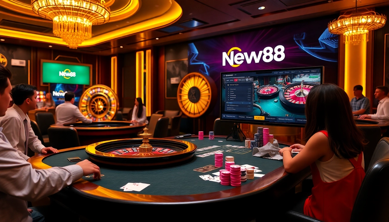 Engage in thrilling gameplay at New88 casino featuring vibrant tables and exciting betting.