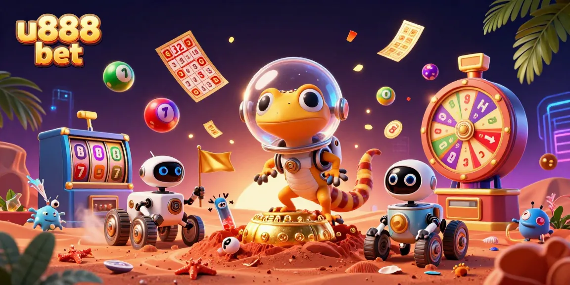 Engage with the thrilling world of u888 bet in this vibrant 3D casino adventure illustration.
