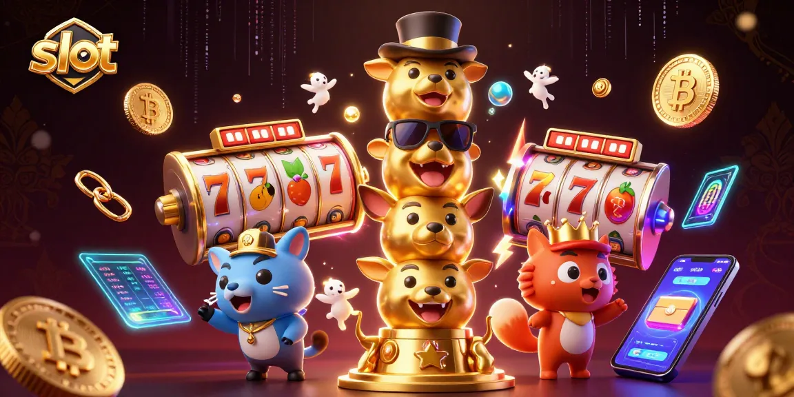 Spin slot reels for big wins in this vibrant online gambling illustration featuring crypto elements.
