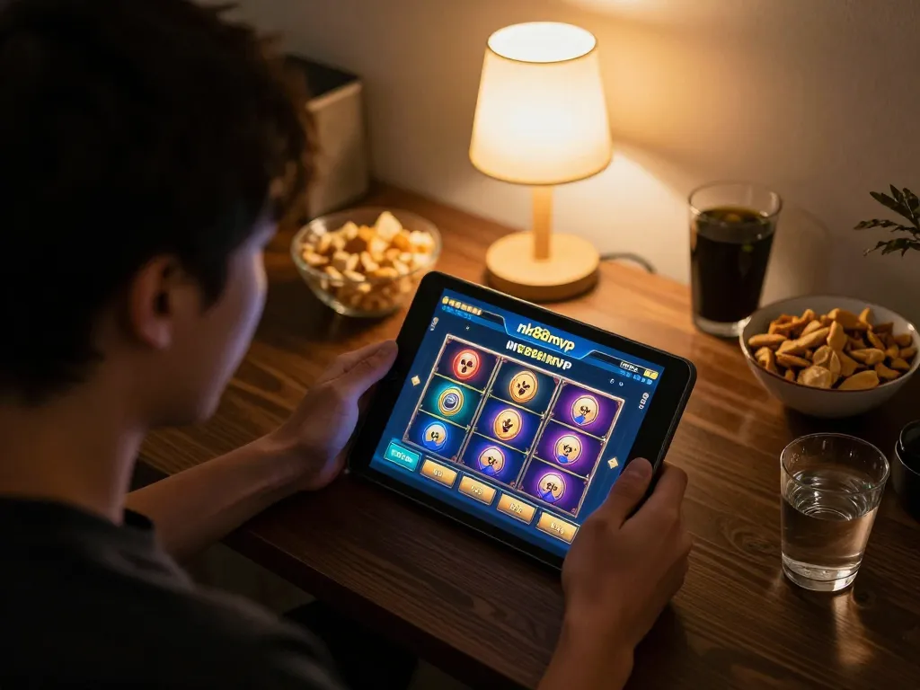 Player enjoying online gaming at nk88mvp on tablet with engaging slot visuals