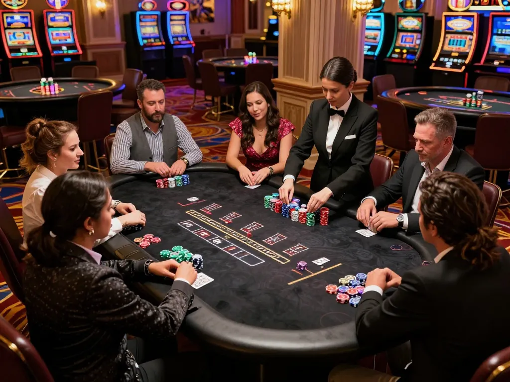 Players at a blackjack table during an intense game, showcasing MM88 gaming strategy and excitement