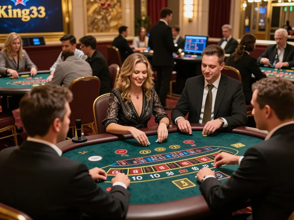 Players enjoying an exciting live casino experience at King33 with dynamic table games and vibrant atmosphere.