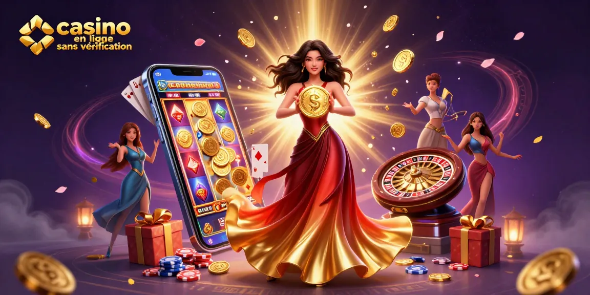 Experience casino en ligne sans vérification with vibrant graphics, showcasing a beautiful woman and dynamic game elements.