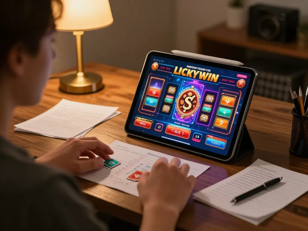 Engaged player accessing link vào LUCKYWIN on tablet for an exciting gambling experience.