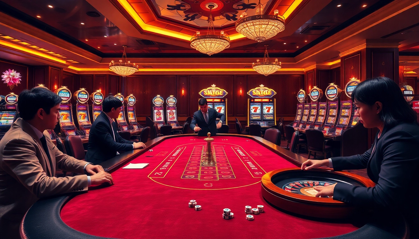 Experience exhilarating gaming at https://rr88co.net/ with a vibrant casino atmosphere showcasing tables, dealers, and players.