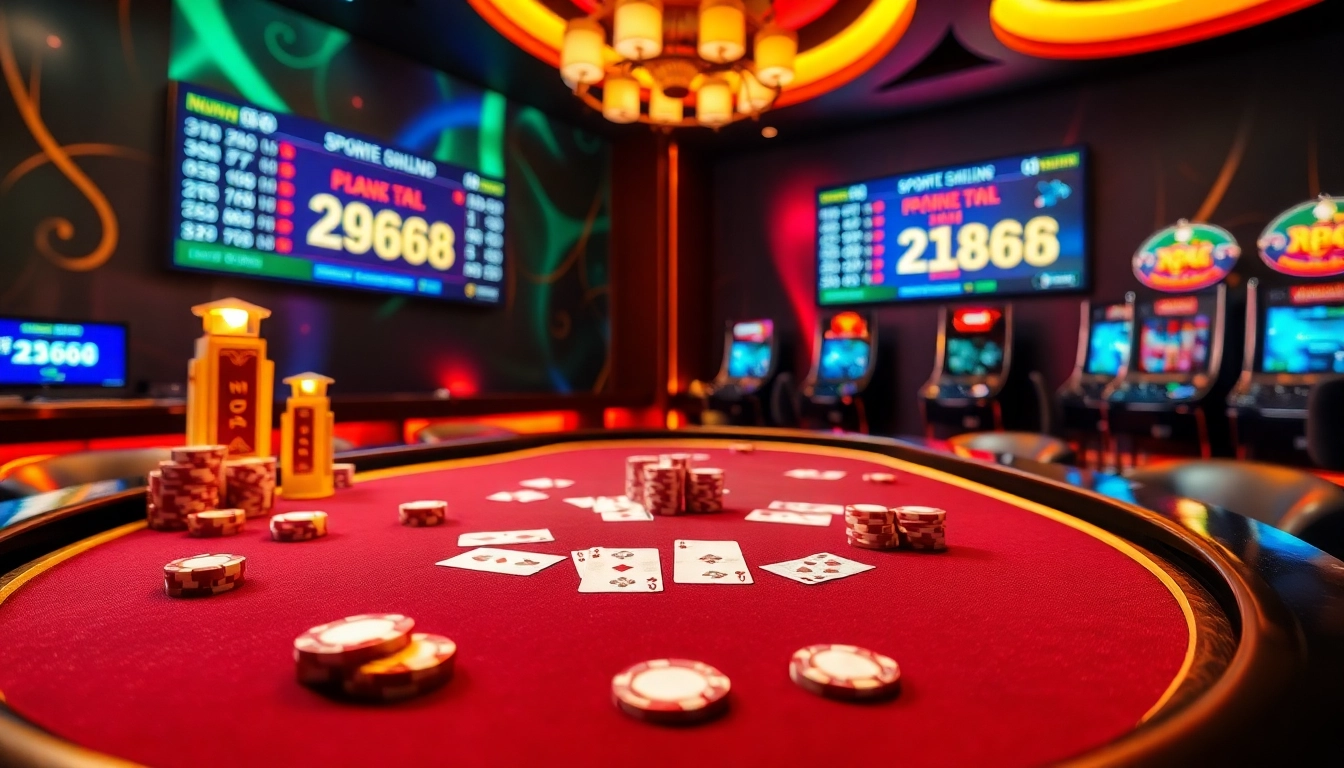 Experience the thrill of betting at Nhà Cái RR88 with a luxurious casino tableau featuring poker elements.