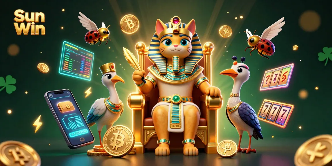 Experience winning moments at Sun Win with a pharaoh cat and scribe guiding players through thrilling casino adventures.