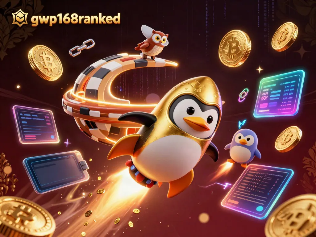 Menggandakan gwp168ranked, penguin emas bertenaga roket terbang ke stasiun kasino luar angkasa dengan jalur koin emas.